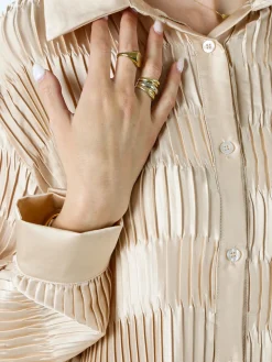 Luxesize Camicia plissettata da donna con maniche lunghe a palloncino - beige