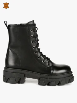 Made In Italy Anfibi in pelle donna con tacco e plateau