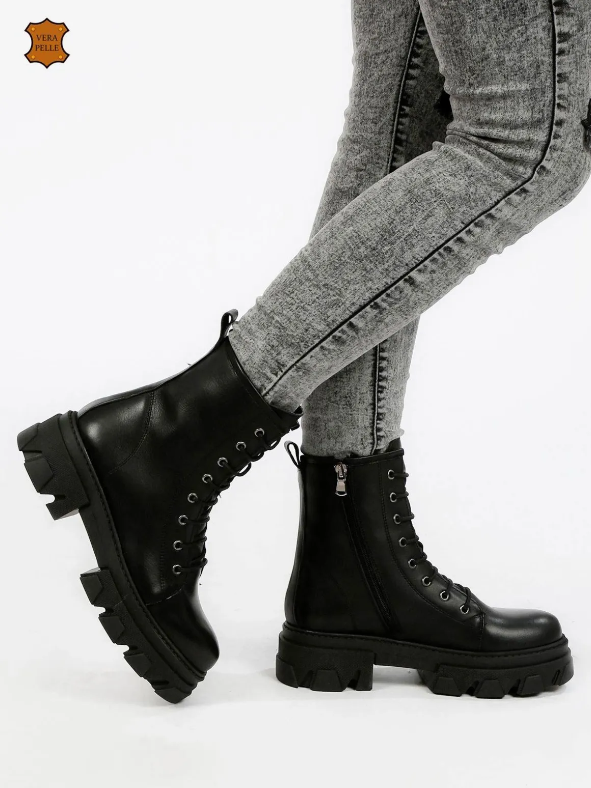 Made In Italy Anfibi in pelle donna con tacco e plateau