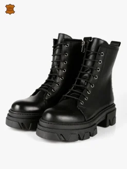 Made In Italy Anfibi in pelle donna con tacco e plateau