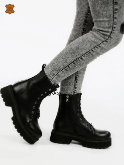 Made In Italy Anfibi in pelle donna con plateau
