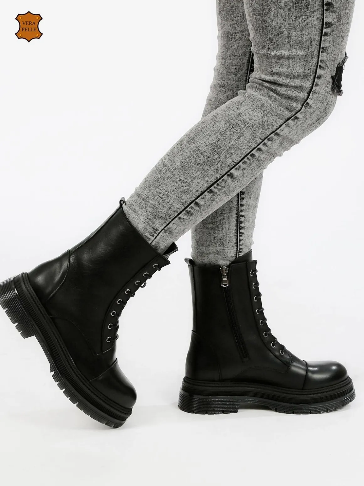 Made In Italy Anfibi in pelle da donna stringati