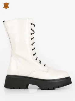 Made In Italy Anfibi in pelle lucida donna con suola carrarmato
