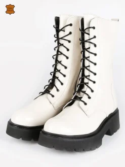 Made In Italy Anfibi in pelle lucida donna con suola carrarmato