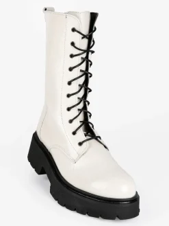 Made In Italy Anfibi in pelle lucida donna con suola carrarmato