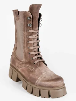 Made In Italy Anfibi in pelle scamosciata donna con suola carrarmato
