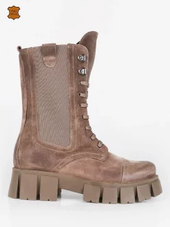 Made In Italy Anfibi in pelle scamosciata donna con suola carrarmato