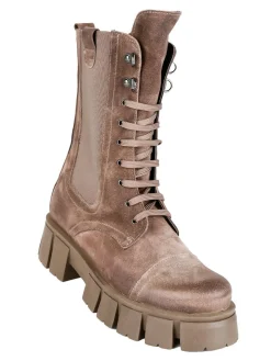 Made In Italy Anfibi in pelle scamosciata donna con suola carrarmato