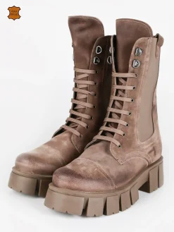 Made In Italy Anfibi in pelle scamosciata donna con suola carrarmato