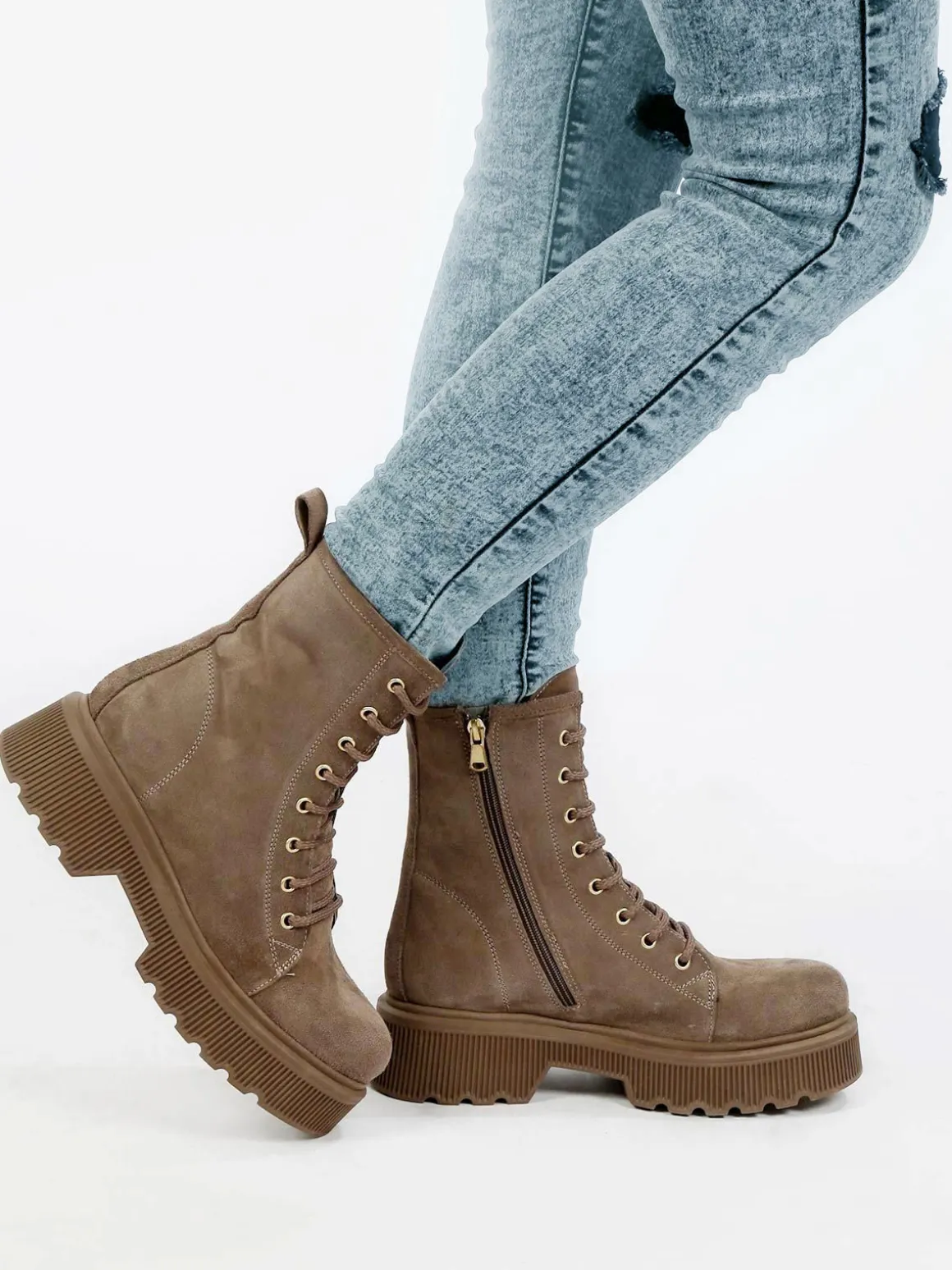 Made In Italy Anfibi in pelle scamosciata donna con tacco e plateau