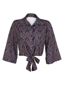 Made In Italy Camicetta donna cropped annodata con manica ampia a 3/4