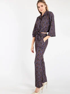 Made In Italy Camicetta donna cropped annodata con manica ampia a 3/4