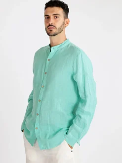 Made In Italy Camicia in lino da uomo alla coreana
