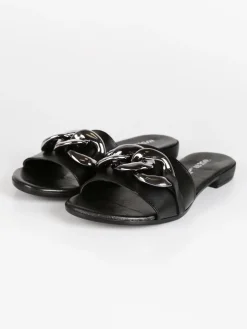 Made In Italy Ciabatte in pelle con catena