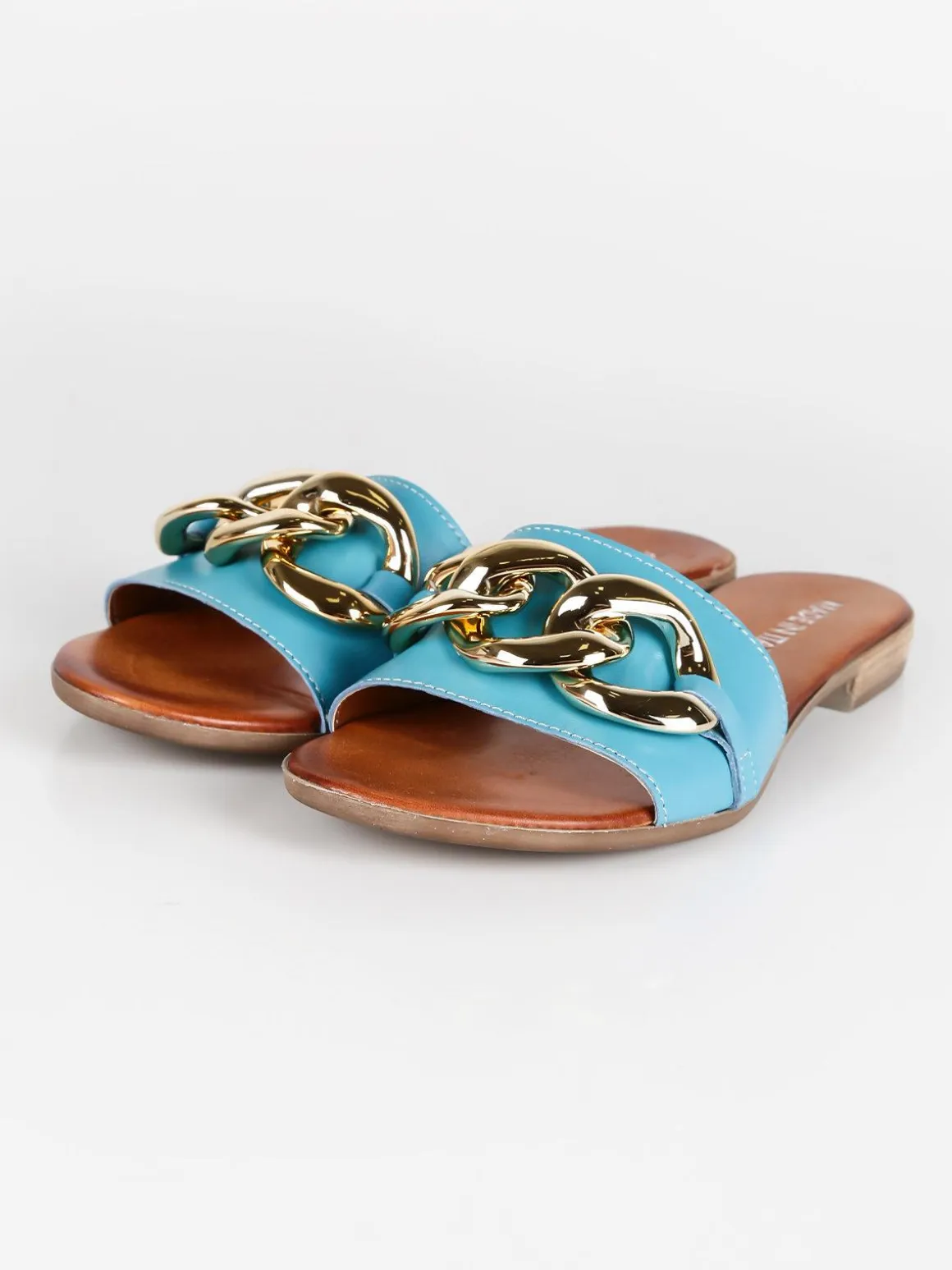 Made In Italy Ciabatte in pelle con catena