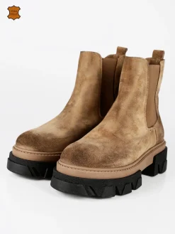 Made In Italy Stivaletti in pelle scamosciata donna con tacco e plateau