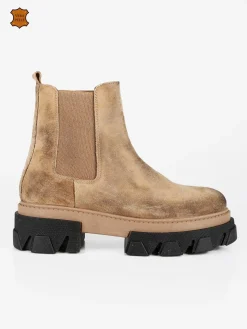 Made In Italy Stivaletti in pelle scamosciata donna con tacco e plateau