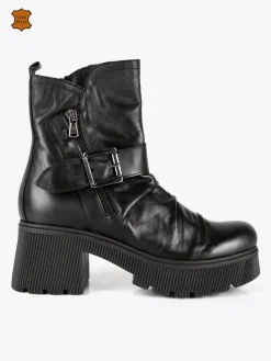 Made In Italy Stivaletti in pelle donna con tacco e plateau