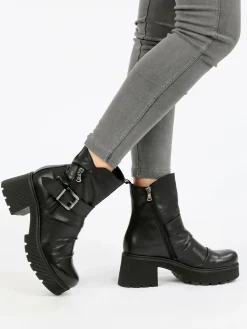 Made In Italy Stivaletti in pelle donna con tacco e plateau