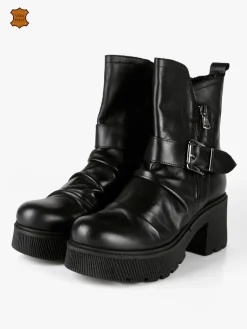 Made In Italy Stivaletti in pelle donna con tacco e plateau