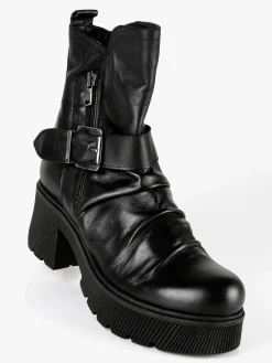 Made In Italy Stivaletti in pelle donna con tacco e plateau