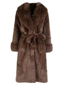 Made With Love Cappotto lungo da donna in ecopelliccia - marrone