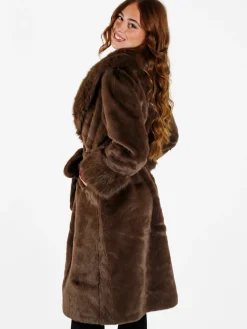 Made With Love Cappotto lungo da donna in ecopelliccia - marrone