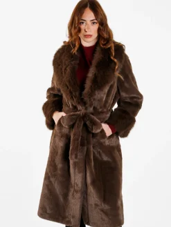 Made With Love Cappotto lungo da donna in ecopelliccia - marrone