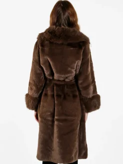 Made With Love Cappotto lungo da donna in ecopelliccia - marrone