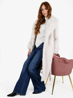 Made With Love Cappotto lungo da donna in ecopelliccia - panna