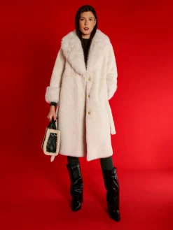 Made With Love Cappotto lungo da donna in ecopelliccia - panna
