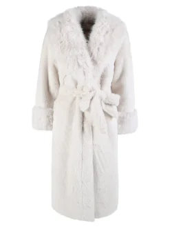 Made With Love Cappotto lungo da donna in ecopelliccia - panna
