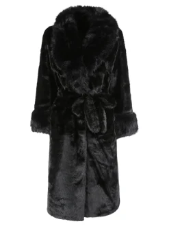 Made With Love Cappotto lungo da donna in ecopelliccia - nero