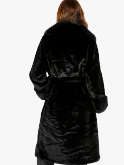 Made With Love Cappotto lungo da donna in ecopelliccia - nero