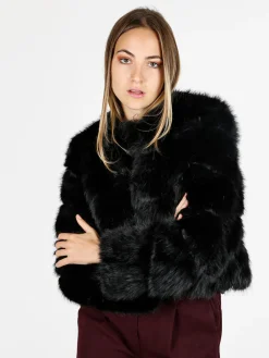 Made With Love Giacca crop da donna in pelliccia sintetica - nero