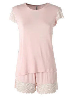 Magic Dream Pigiama corto da donna in fibre di bambù con pizzo - rosa