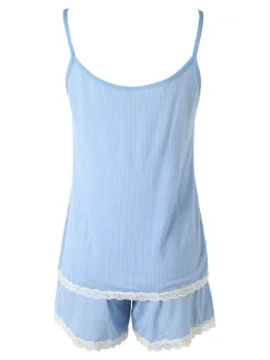 Magic Dream Pigiama corto da donna in fibre di bambù con pizzo - azzurro