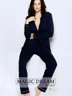Magic Dream Pigiama donna aperto in fibre di bamboo - blu scuro