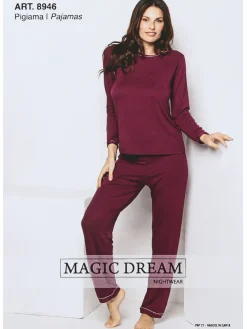 Magic Dream Pigiama girocollo da donna tinta unita - blu scuro