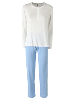 Magic Dream Pigiama lungo da donna in fibre di bambù con pantaloni a righe - bianco