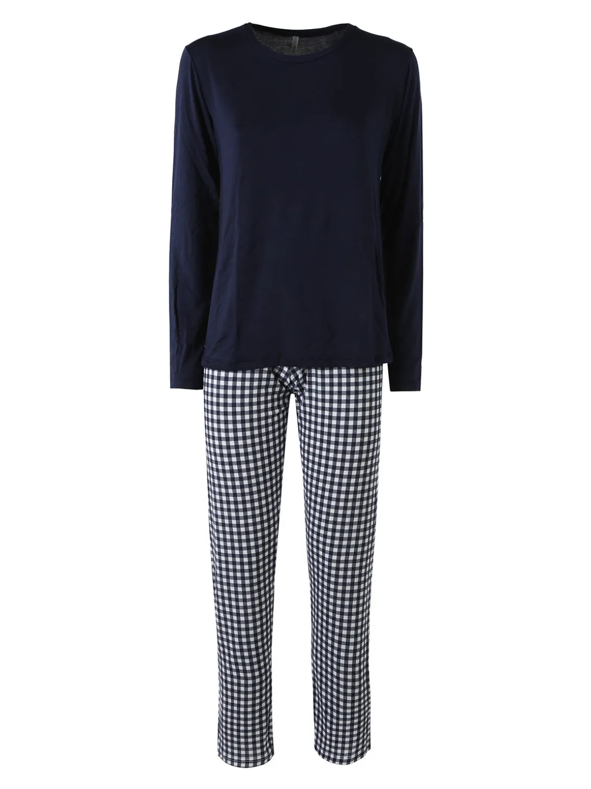 Magic Dream Pigiama lungo da donna in fibre di bamboo con pantaloni a quadretti - blu scuro