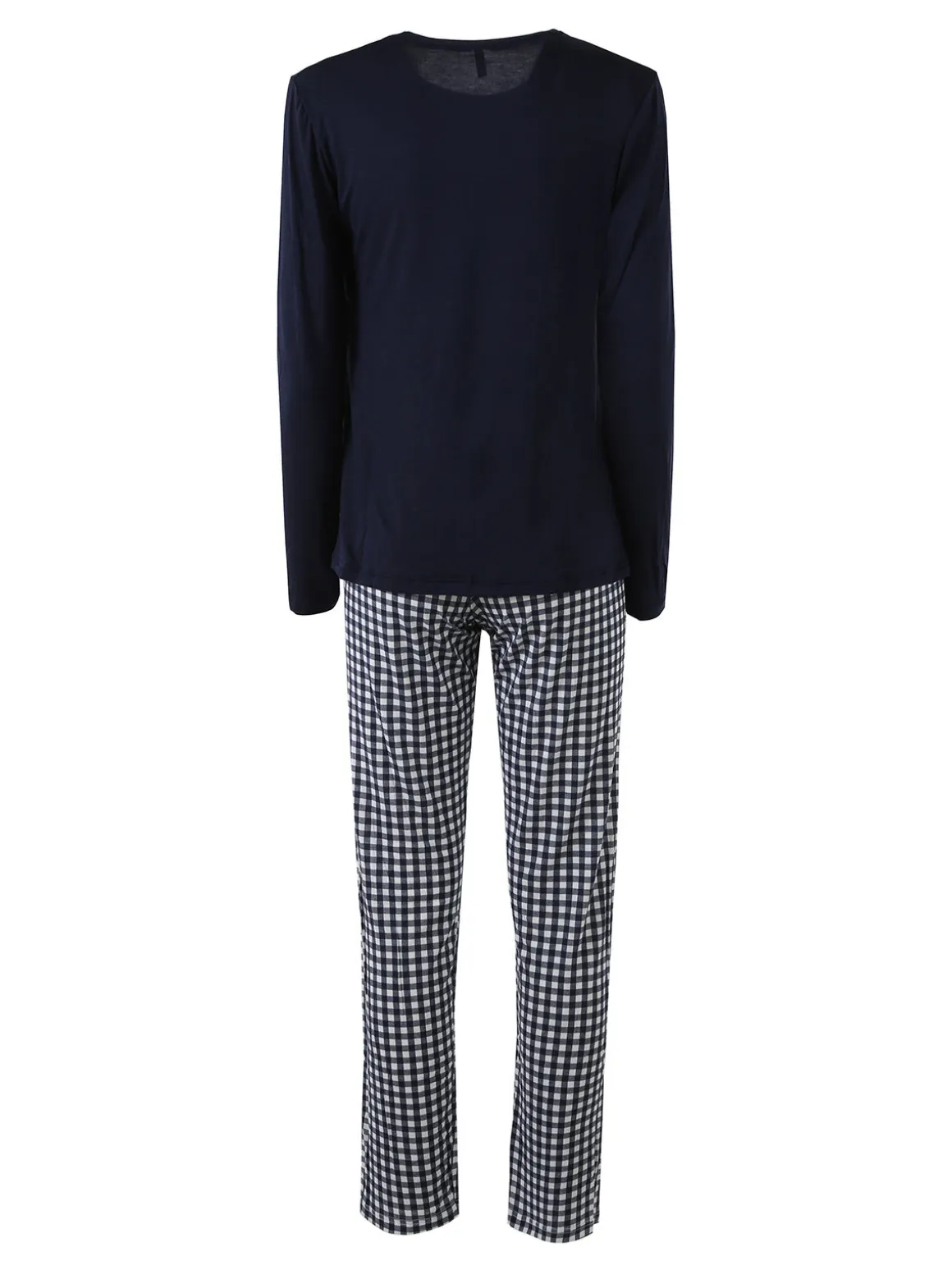 Magic Dream Pigiama lungo da donna in fibre di bamboo con pantaloni a quadretti - blu scuro