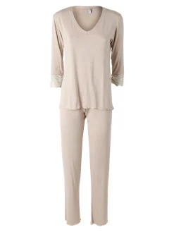 Magic Dream Pigiama lungo da donna in fibre di bambù con pizzo - naturale