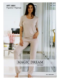 Magic Dream Pigiama lungo da donna in fibra di bamboo a maniche corte - nudo