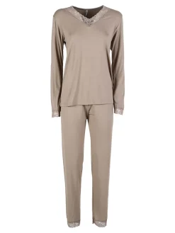 Magic Dream Pigiama lungo da donna con scollo a V in pizzo - taupe