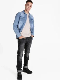 M.Angel Camicia in jeans da uomo a maniche lunghe