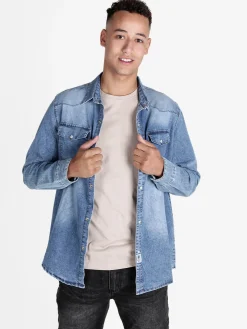 M.Angel Camicia in jeans da uomo a maniche lunghe