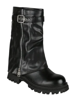 Martin Pescatore Stivaletti chunky donna a doppio strato con fibbia e zip - nero