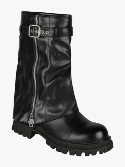 Martin Pescatore Stivaletti chunky donna a doppio strato con fibbia e zip - nero