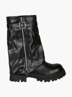 Martin Pescatore Stivaletti chunky donna a doppio strato con fibbia e zip - nero